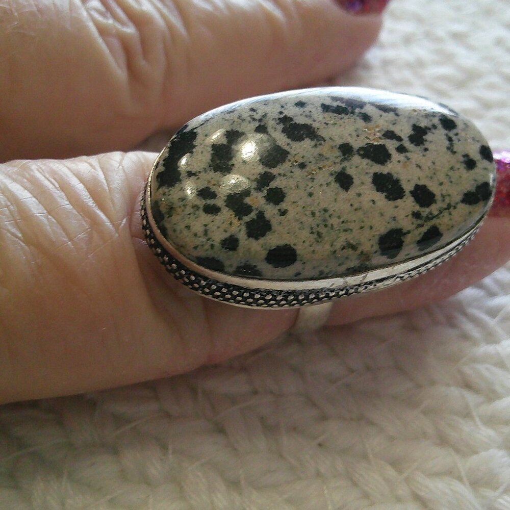 Natural DALMATION JASPER Handmade Sterling 925 Ring Size 6.5 #408E